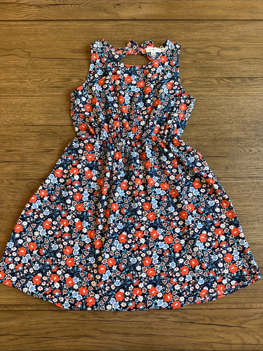 Girls Navy Floral Keyhole Sundress
